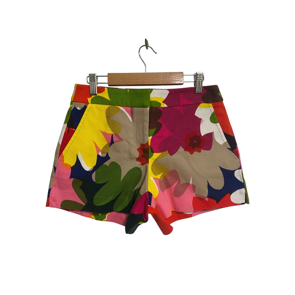 Trina Turk Floral Trouser Shorts Womens 0 Preppy Resort Retro Pique Cotton